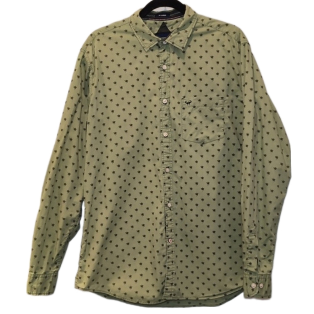BULL JEANS CO Palm Print Button Down Shirt Long Sleeve Casual